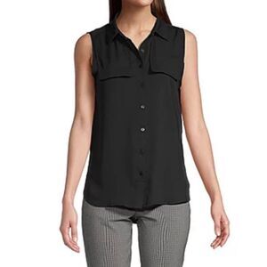 Sleeveless Semi Sheer Button Blouse Size L